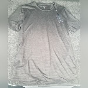 ***SOLD*** JOHN VARVATOS Luxe Ramie+Viscose, Black+Grey Pinstripes T-Shirt SMALL